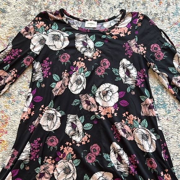 Everly Floral Flowers Long Sleeve Dress Stretch Womens Large - Picture 2 of 10